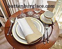 White Hemstitch Napkin with Soybean colored Trims.